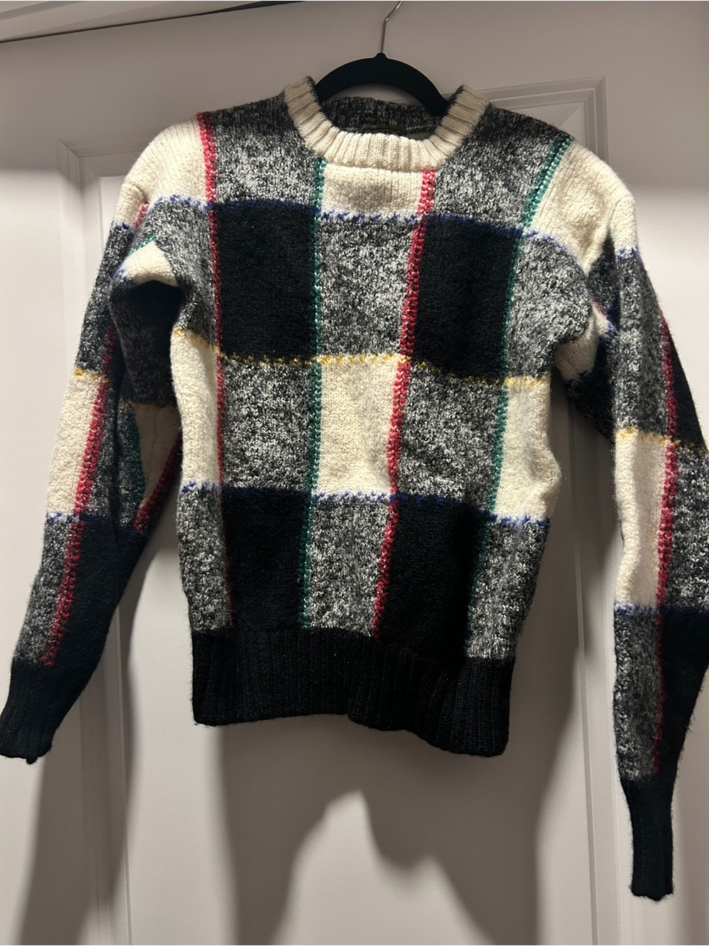 Vintage Boston Traders 100% Pure Wool Plaid Sweater Made in Hong Kong